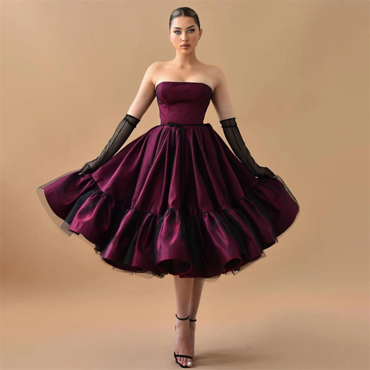 Abiti da sera formali rosso scuro Una linea con spalle scoperte Lunghezza al ginocchio 2023 Abito da ballo Abito da sposa con or
