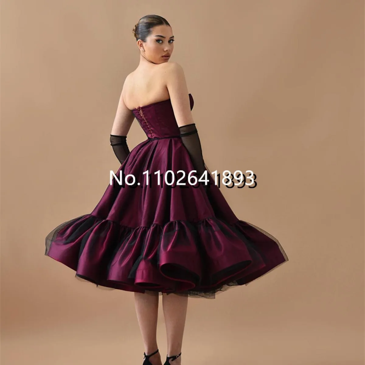 Abiti da sera formali rosso scuro Una linea con spalle scoperte Lunghezza al ginocchio 2023 Abito da ballo Abito da sposa con or
