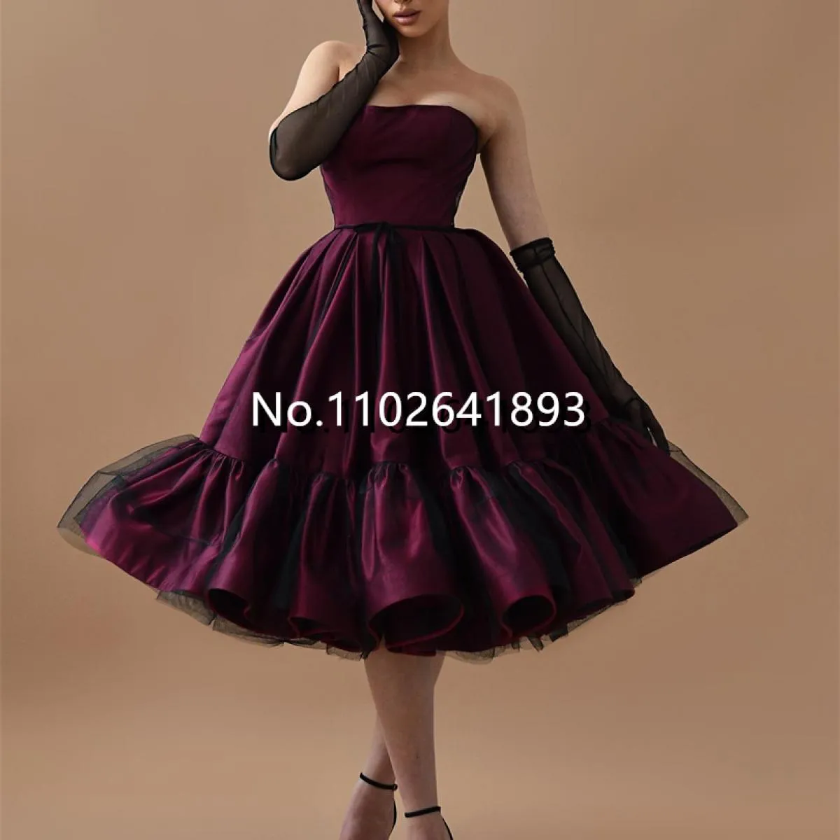 Abiti da sera formali rosso scuro Una linea con spalle scoperte Lunghezza al ginocchio 2023 Abito da ballo Abito da sposa con or