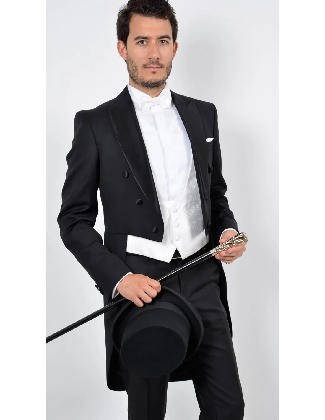 Abito frack sartoriale in pura lana nero originale