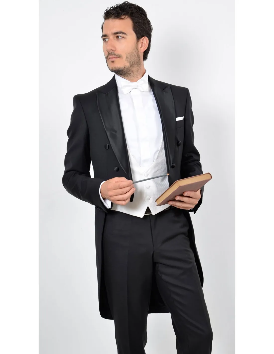 Abito frack sartoriale in pura lana nero originale