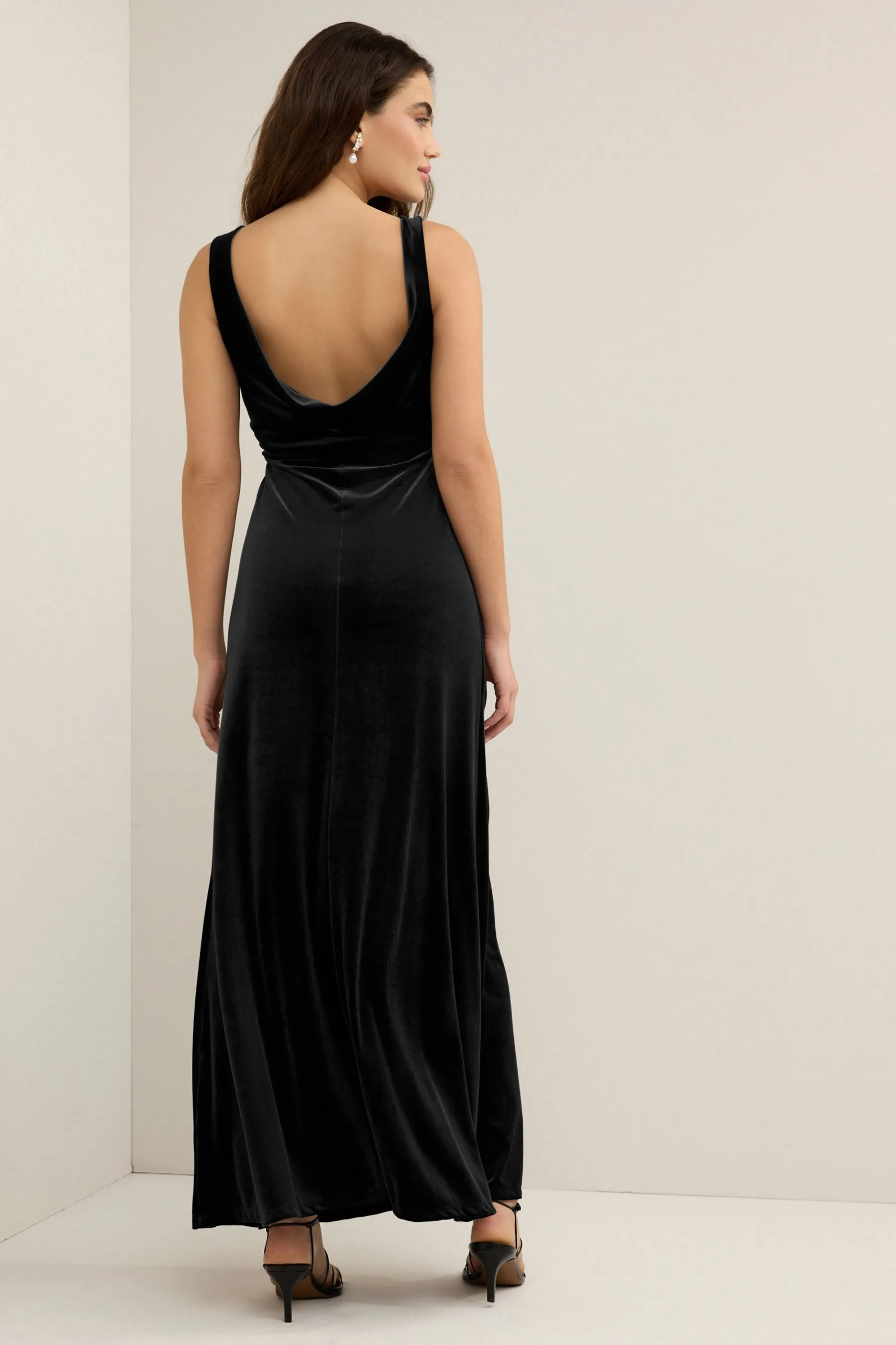 Abito maxi in velluto con scollo a V