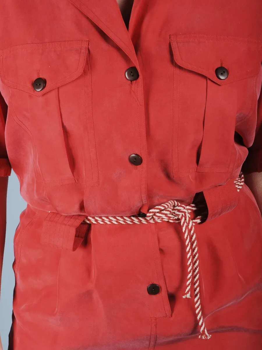Abito sahariana in seta rosso corallo