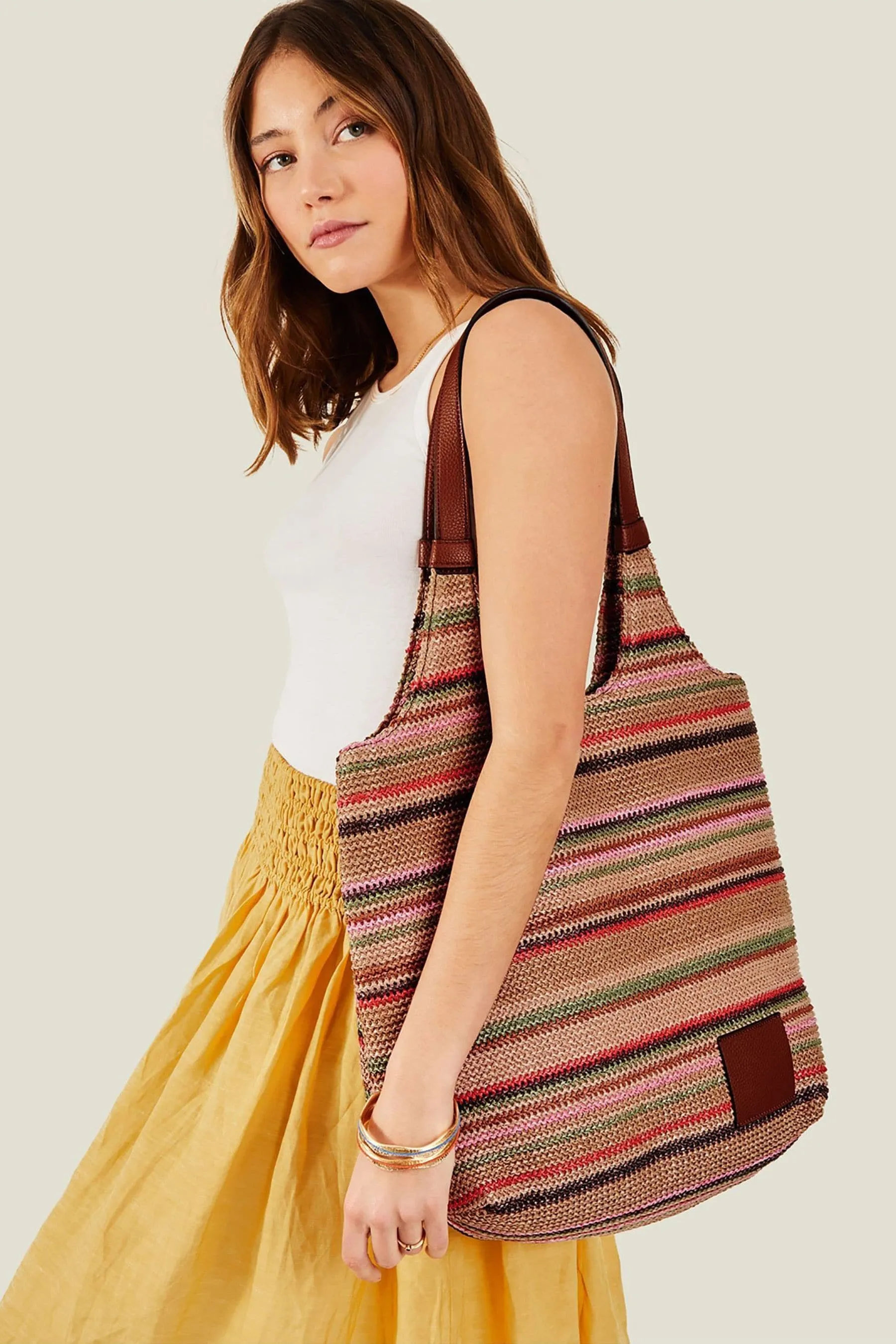 Accessorize A righe - Borsa con spalle in rafia