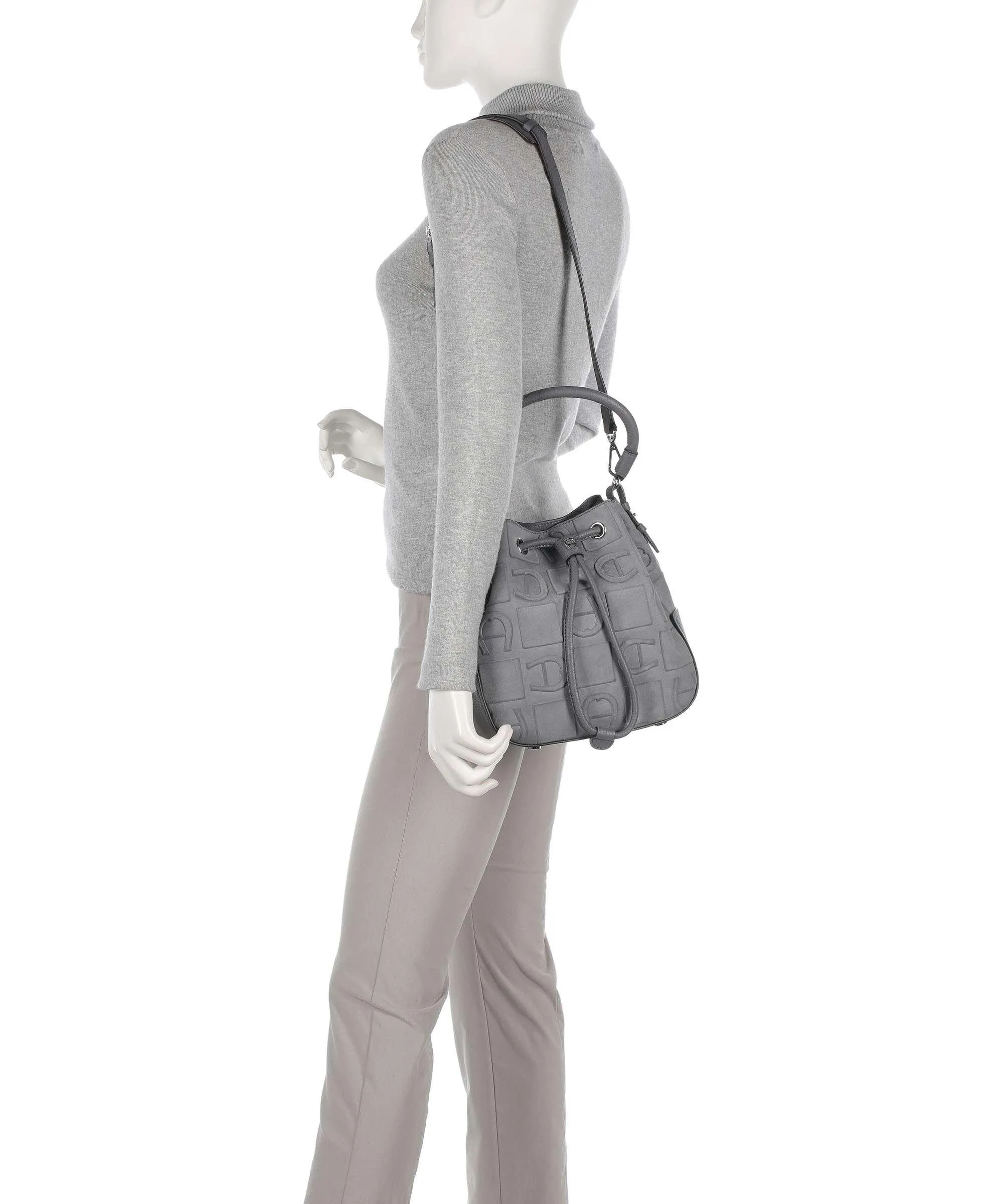  Aigner Estella M Borsa a secchiello pelle scamosciata grigio  