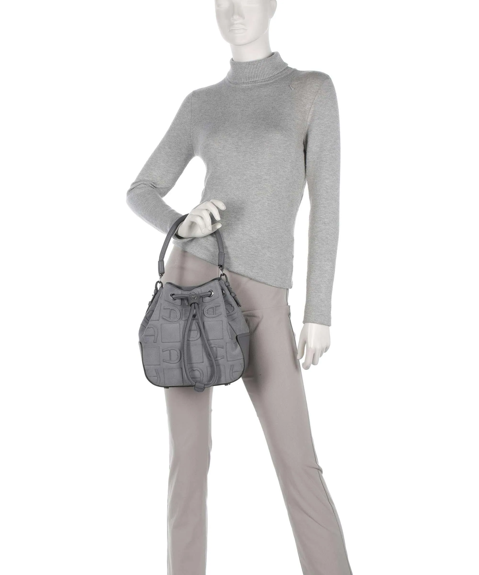 Aigner Estella M Borsa a secchiello pelle scamosciata grigio  