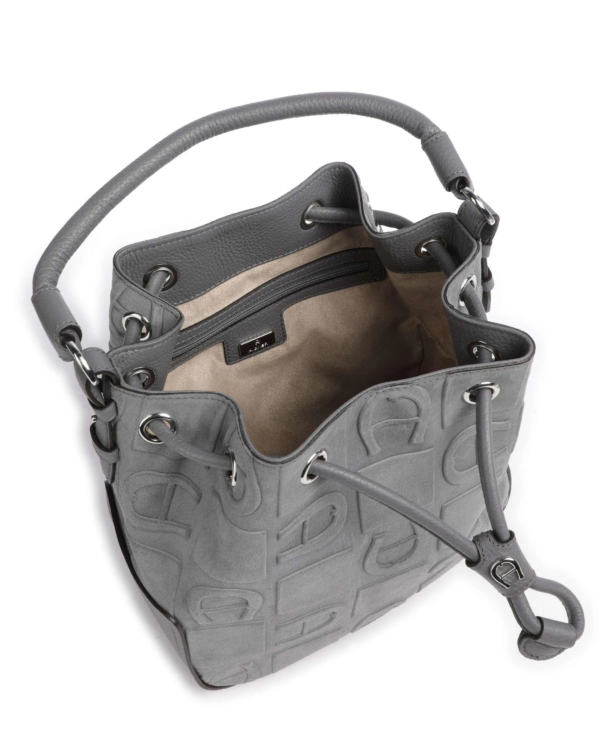 Aigner Estella M Borsa a secchiello pelle scamosciata grigio  