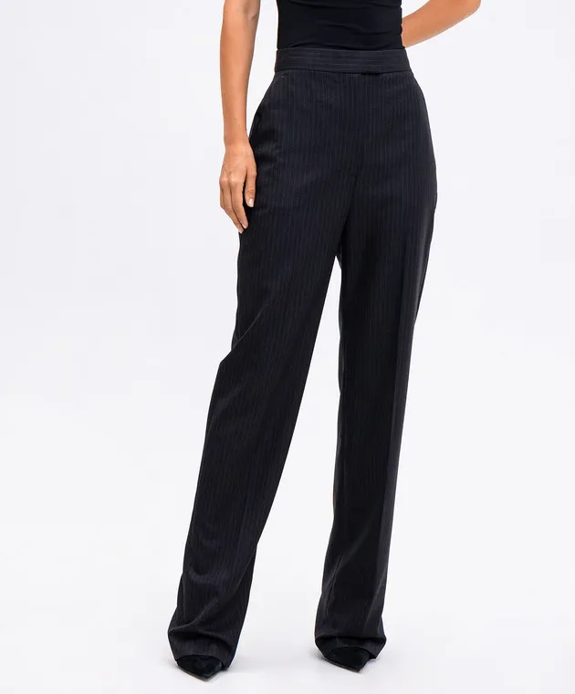Alexander McQueen Pantaloni in lana a righe grigie 798008QJAEI