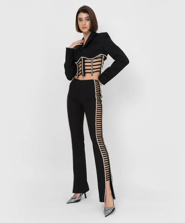 AREA Pantaloni in lana con intagli e strass 2201P26108