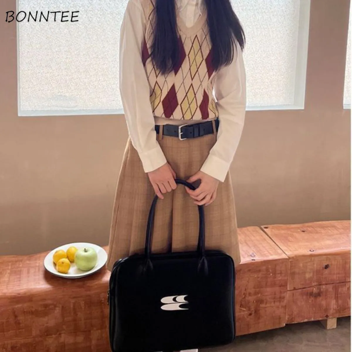 Autunno  Gonne Donna Stile Preppy Faldas Pieghettato Kawaii Elegante Allmatch Plaid Semplice Stile al ginocchio Streetwear