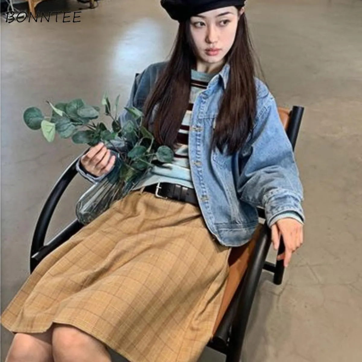 Autunno  Gonne Donna Stile Preppy Faldas Pieghettato Kawaii Elegante Allmatch Plaid Semplice Stile al ginocchio Streetwear