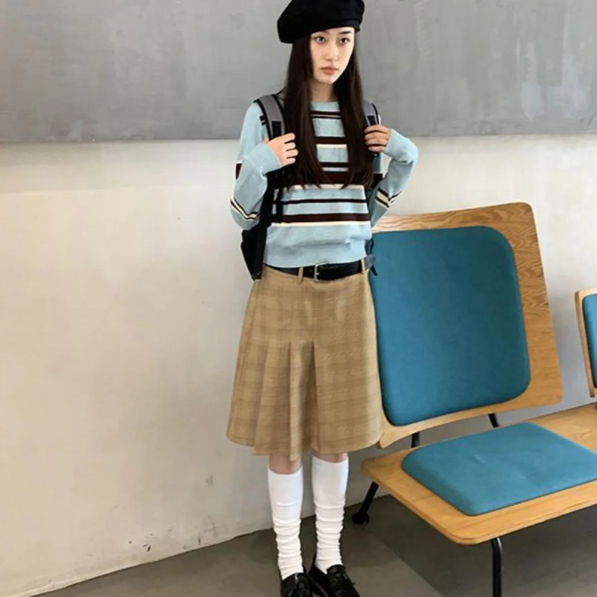 Autunno  Gonne Donna Stile Preppy Faldas Pieghettato Kawaii Elegante Allmatch Plaid Semplice Stile al ginocchio Streetwear
