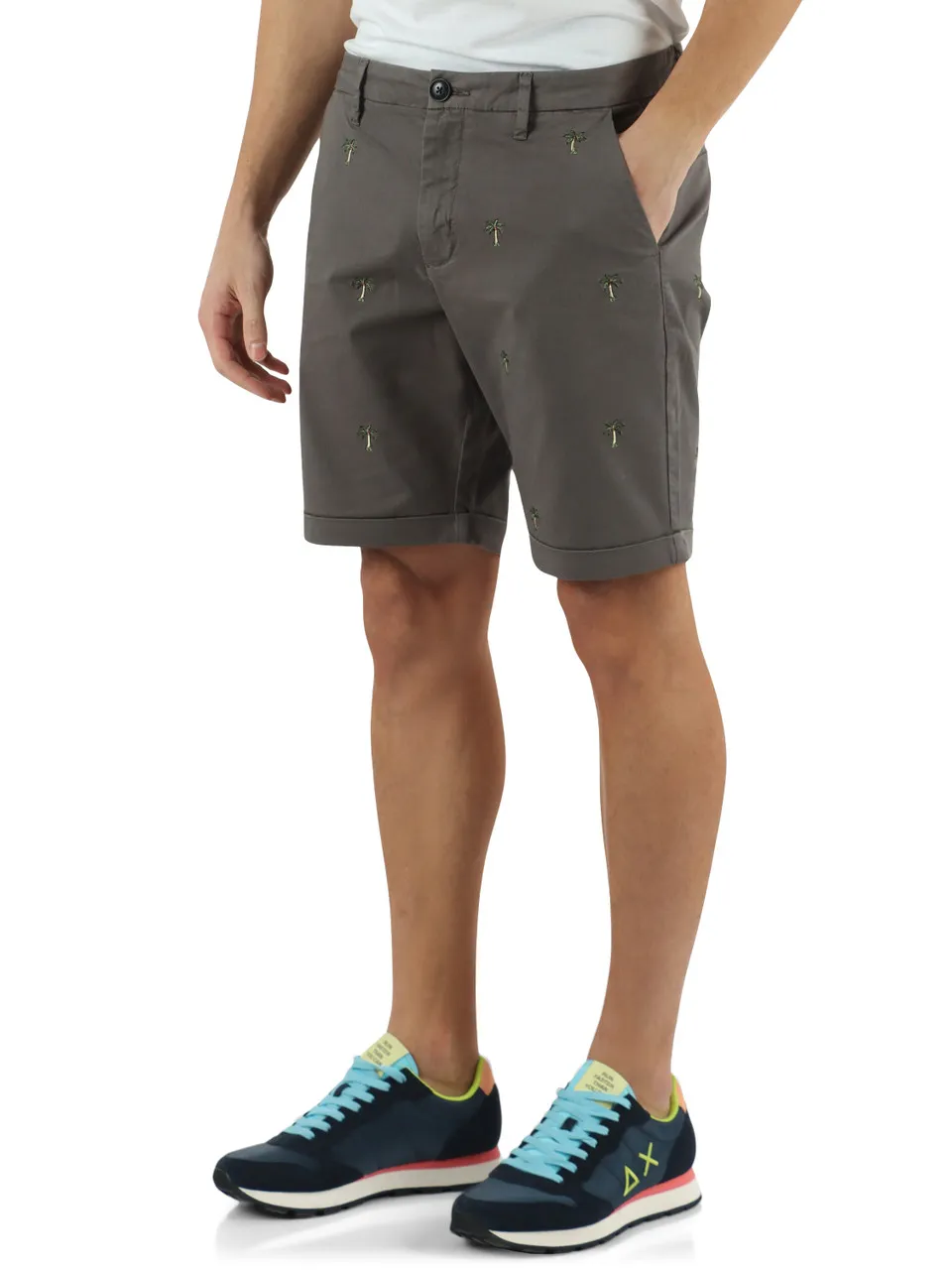 Bermuda in cotone stretch con ricami