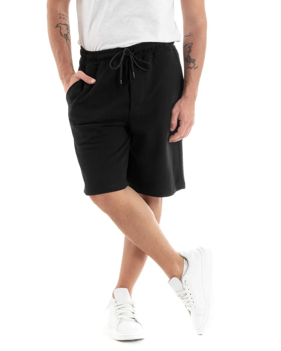 Bermuda Pantaloncino Uomo Corto Tinta Unita Basic Pantalaccio Nero GIOSAL-PC1937A