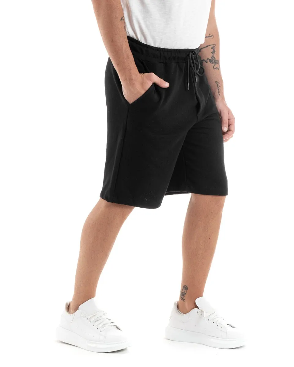 Bermuda Pantaloncino Uomo Corto Tinta Unita Basic Pantalaccio Nero GIOSAL-PC1937A