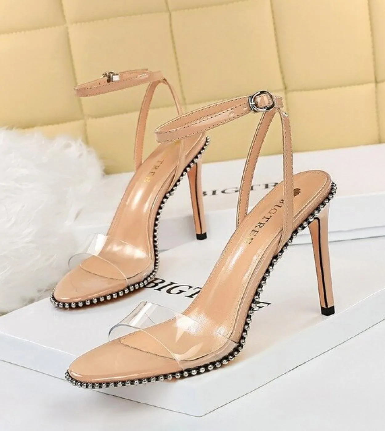Bigtree Donna 95cm Tacchi alti Rivetti Sandali con borchie Lady Sandles Stiletto Gladiatore Décolleté Stripper Summer Fetish Pla