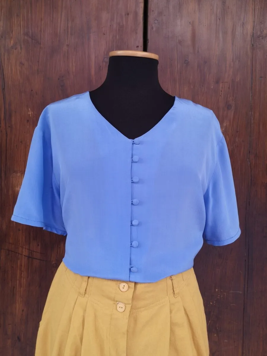 Camicia in seta azzurro cielo