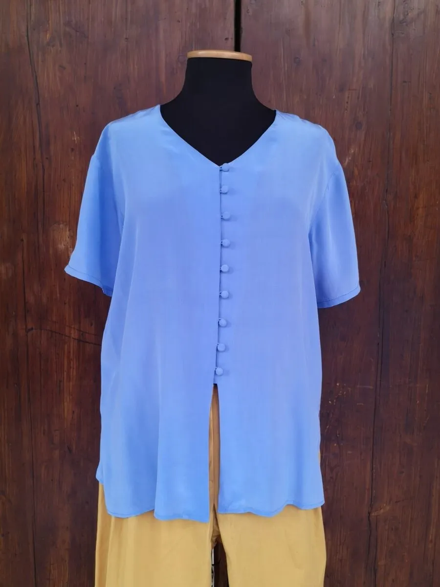 Camicia in seta azzurro cielo