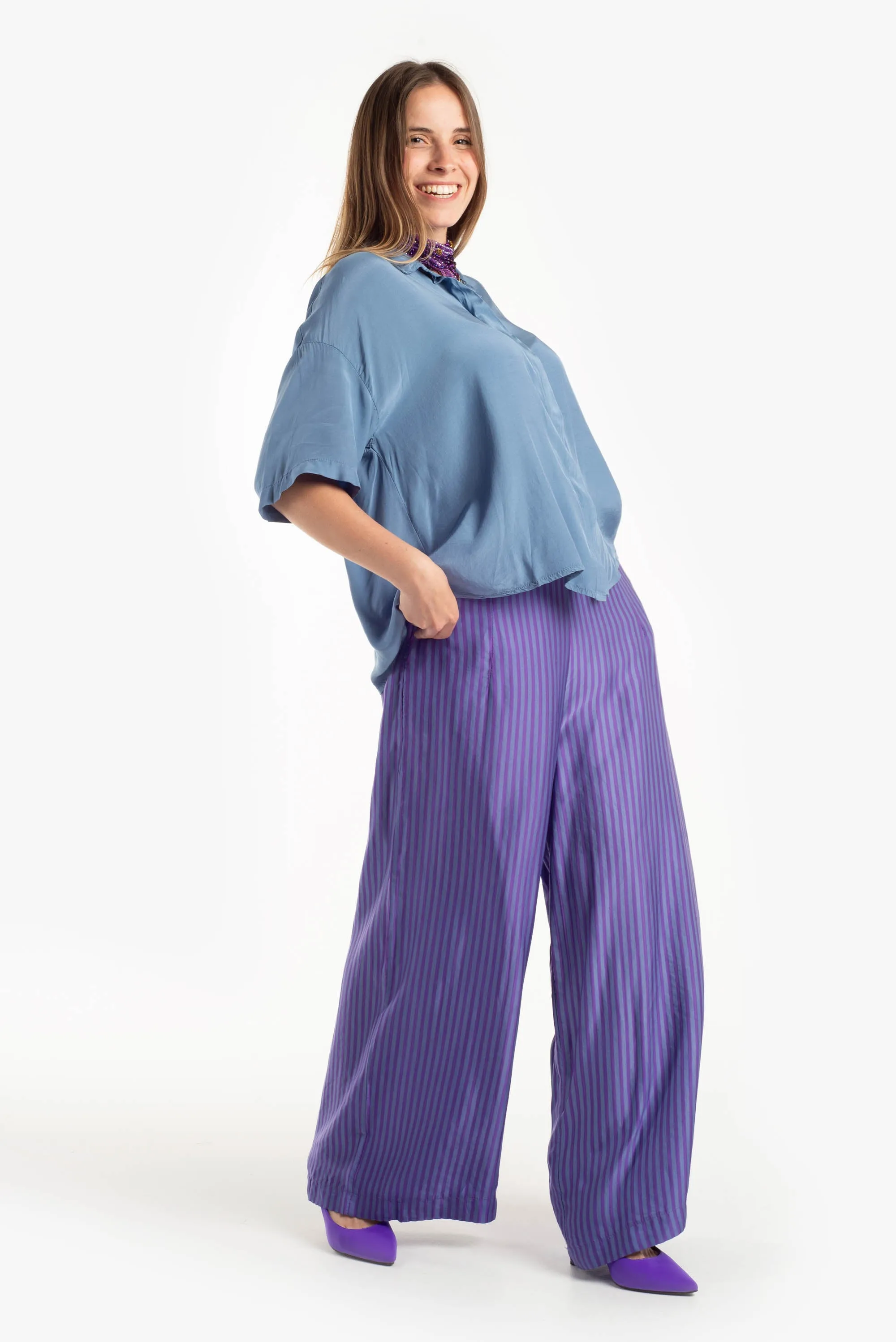 Camicia manica corta in raso di viscosa