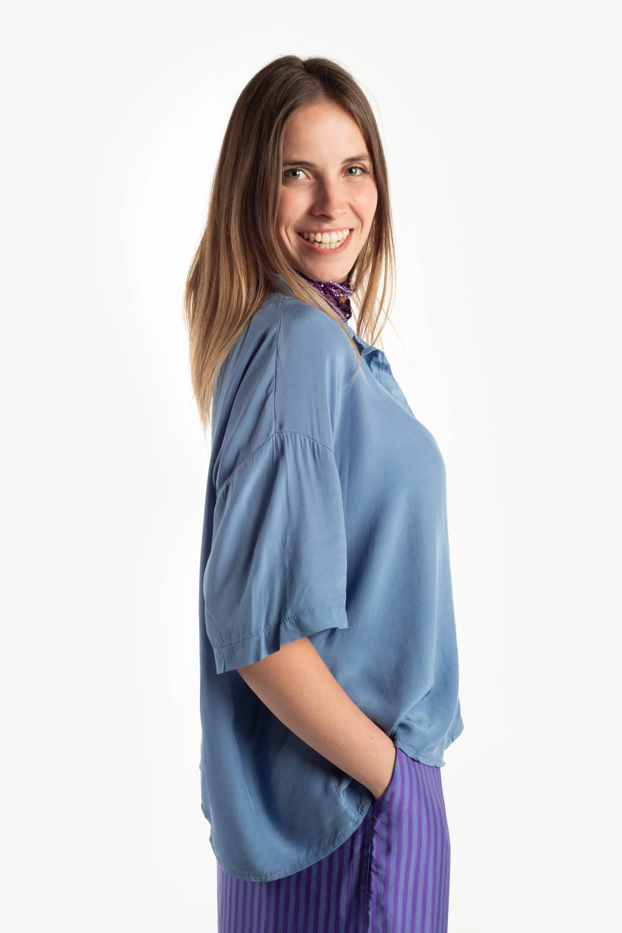 Camicia manica corta in raso di viscosa