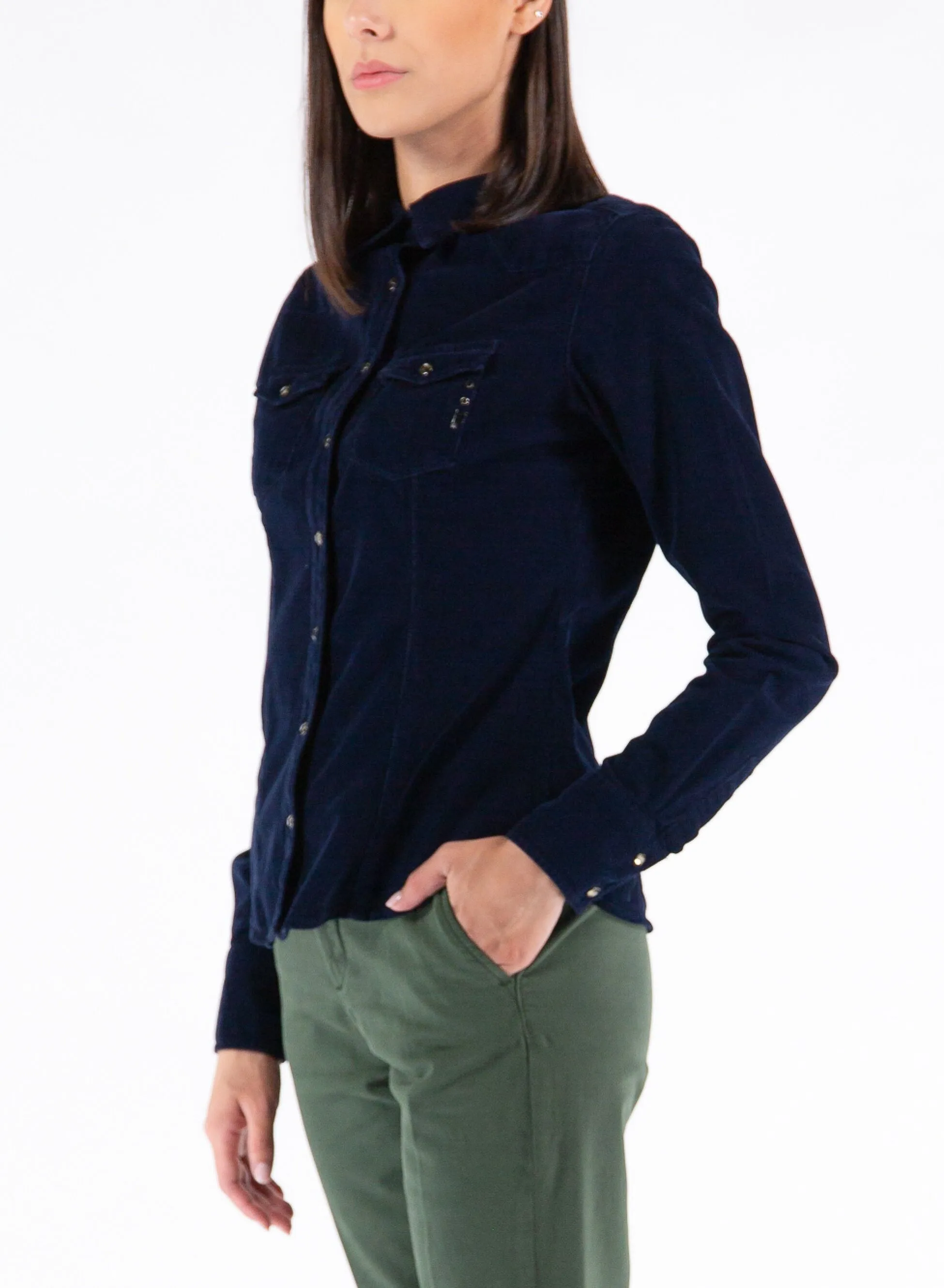 camicia regular in velluto mille righe