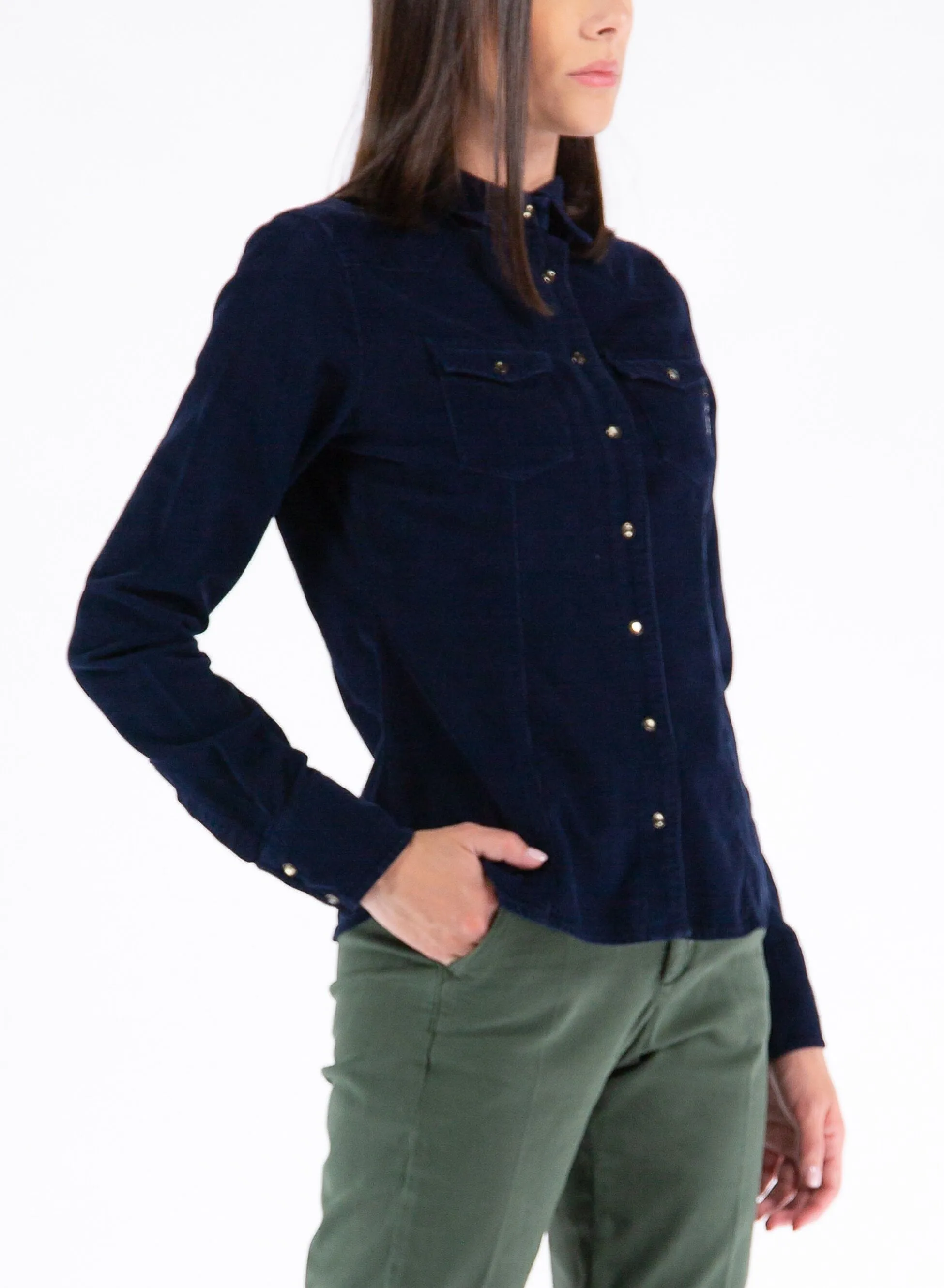camicia regular in velluto mille righe