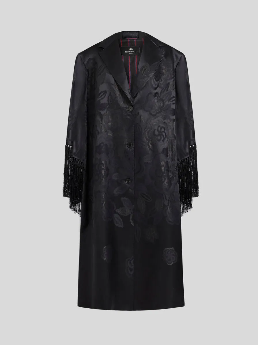 CAPPOTTO JACQUARD CON RICAMO E FRANGE