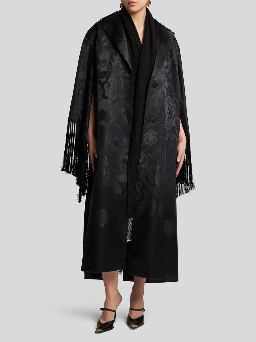 CAPPOTTO JACQUARD CON RICAMO E FRANGE