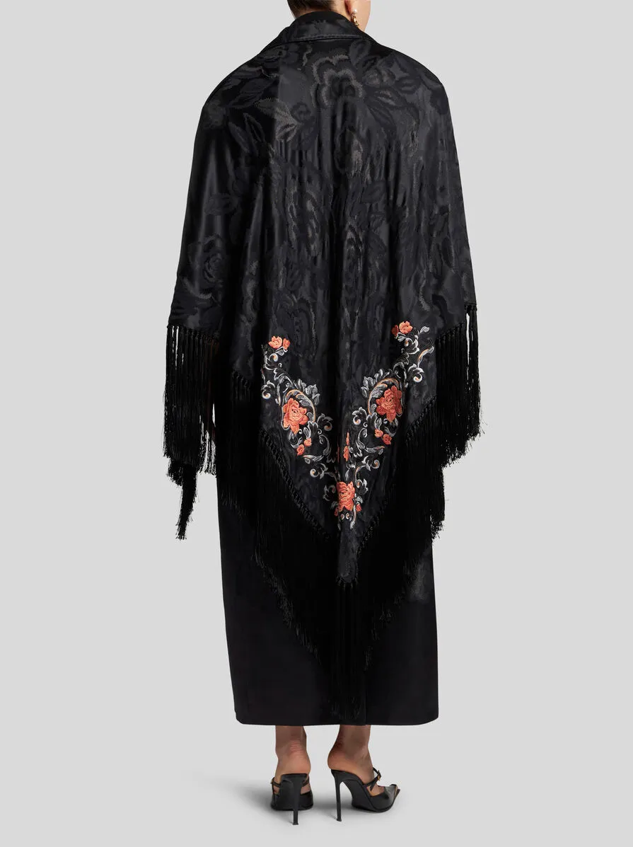 CAPPOTTO JACQUARD CON RICAMO E FRANGE