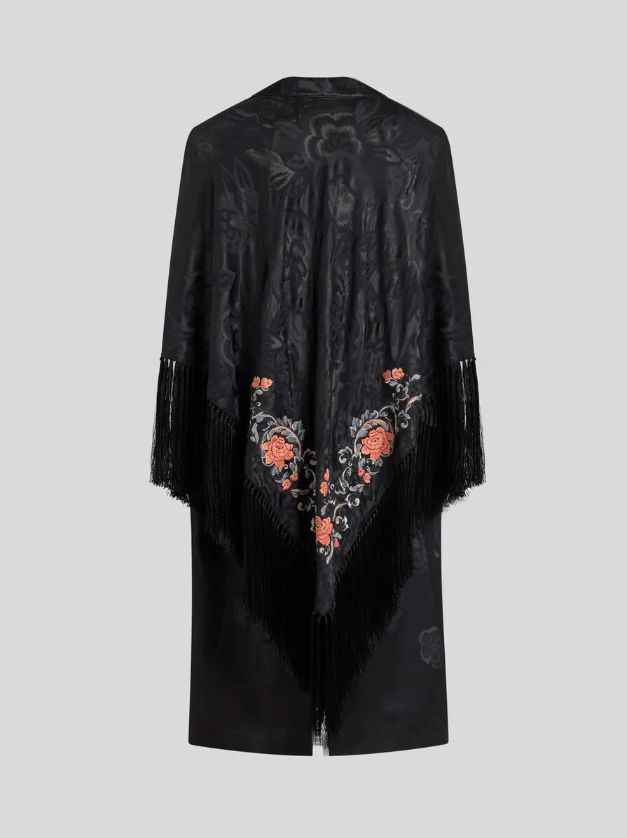 CAPPOTTO JACQUARD CON RICAMO E FRANGE