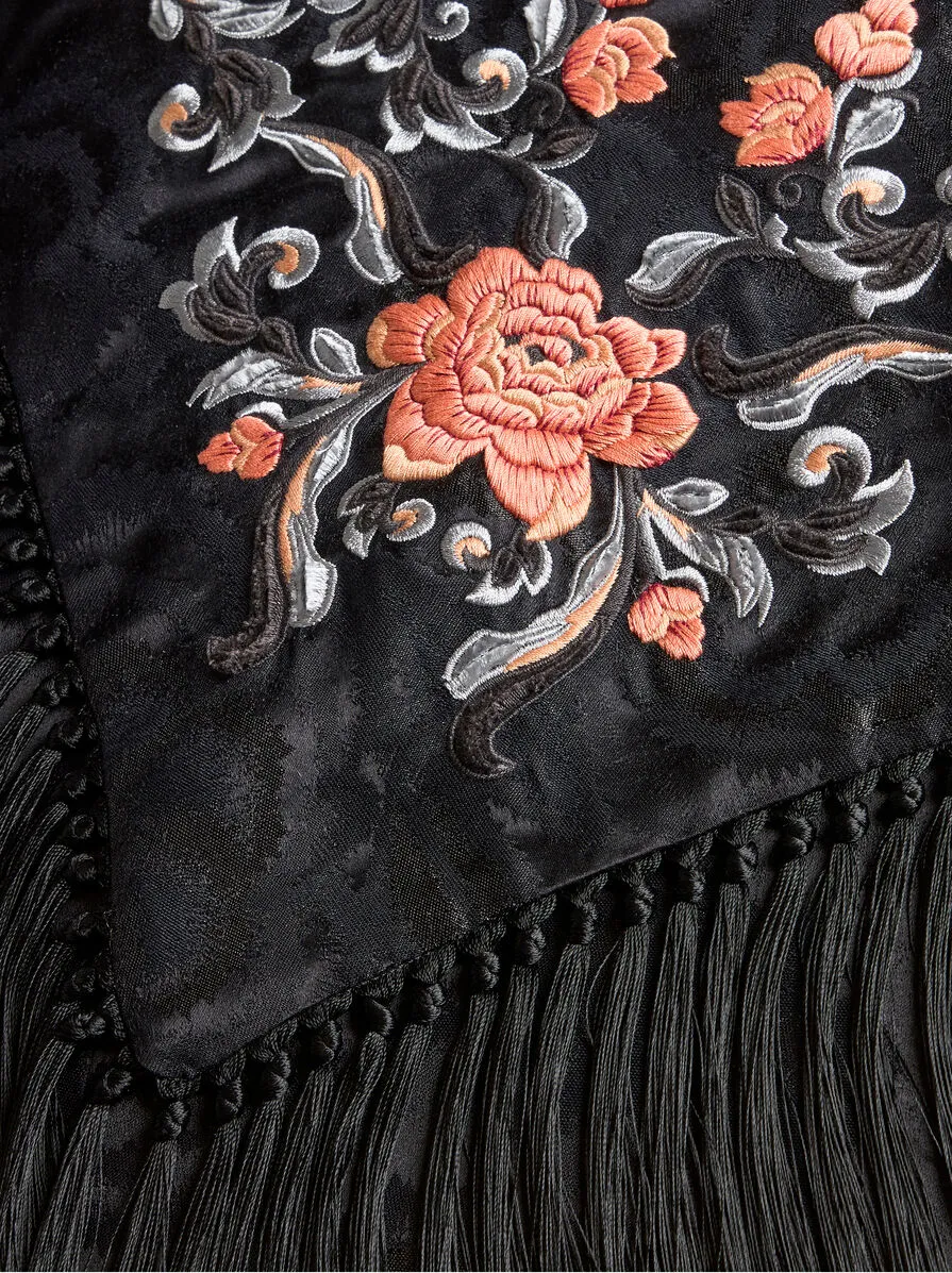 CAPPOTTO JACQUARD CON RICAMO E FRANGE