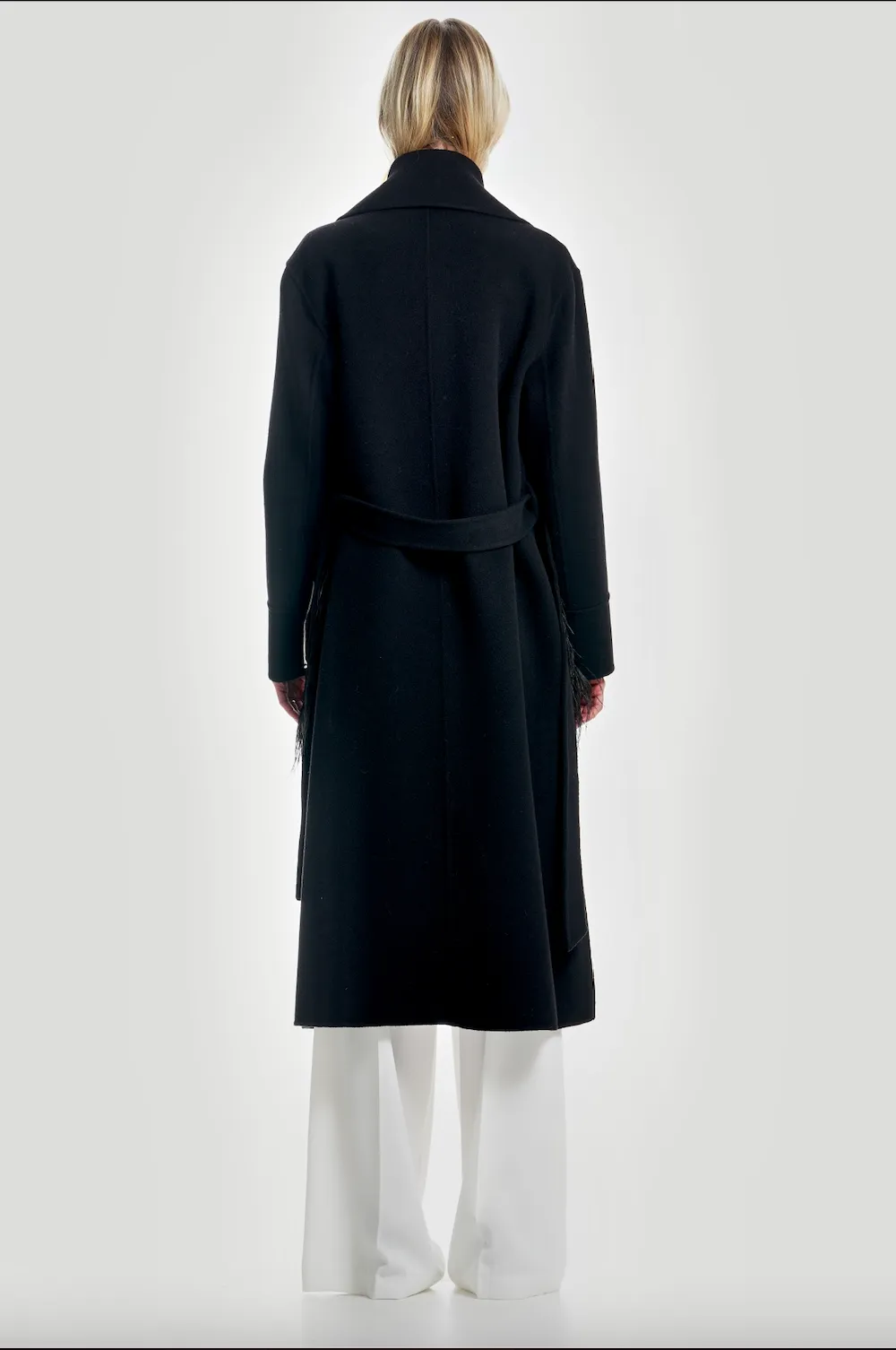 Cappotto lungo in lana double con piume nero