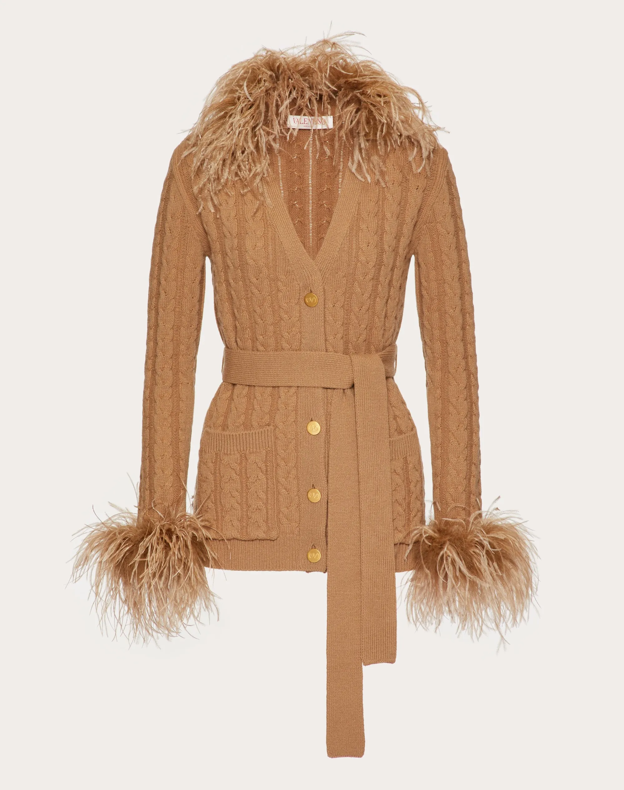 CARDIGAN IN LANA RICAMATO CON PIUME