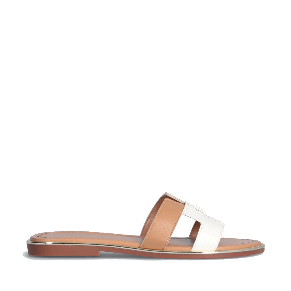 Ciabatta Flat LIU JO Sally 716 colore Nocciola e Bianco