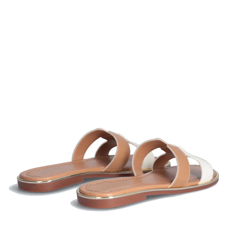 Ciabatta Flat LIU JO Sally 716 colore Nocciola e Bianco