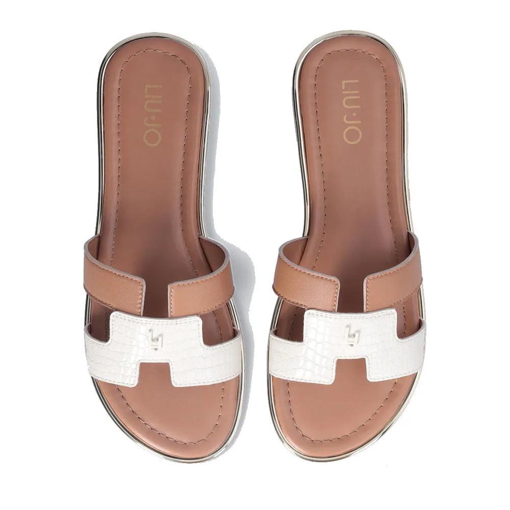 Ciabatta Flat LIU JO Sally 716 colore Nocciola e Bianco
