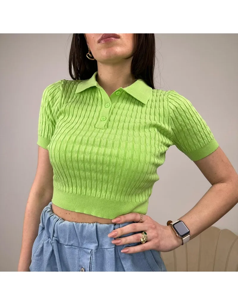 CROP PULL TRECCE VERDE CHIARO