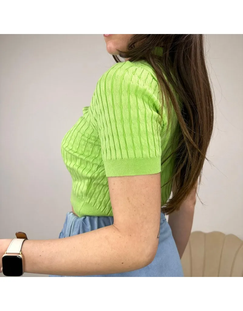 CROP PULL TRECCE VERDE CHIARO