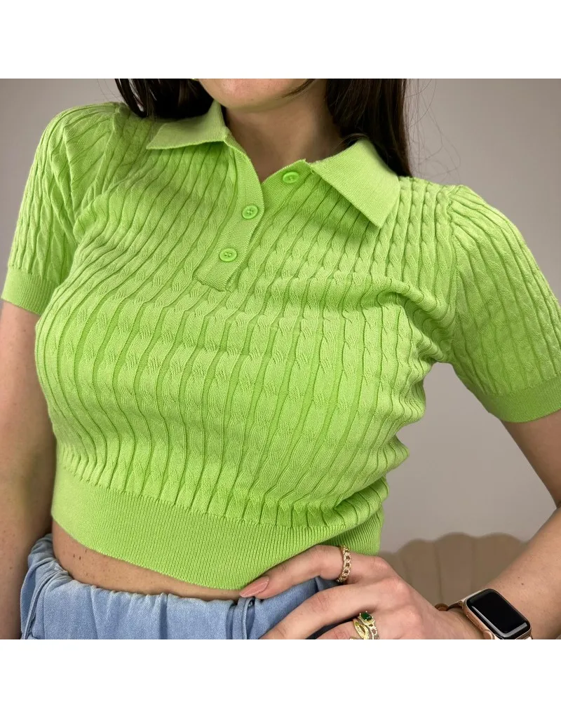 CROP PULL TRECCE VERDE CHIARO