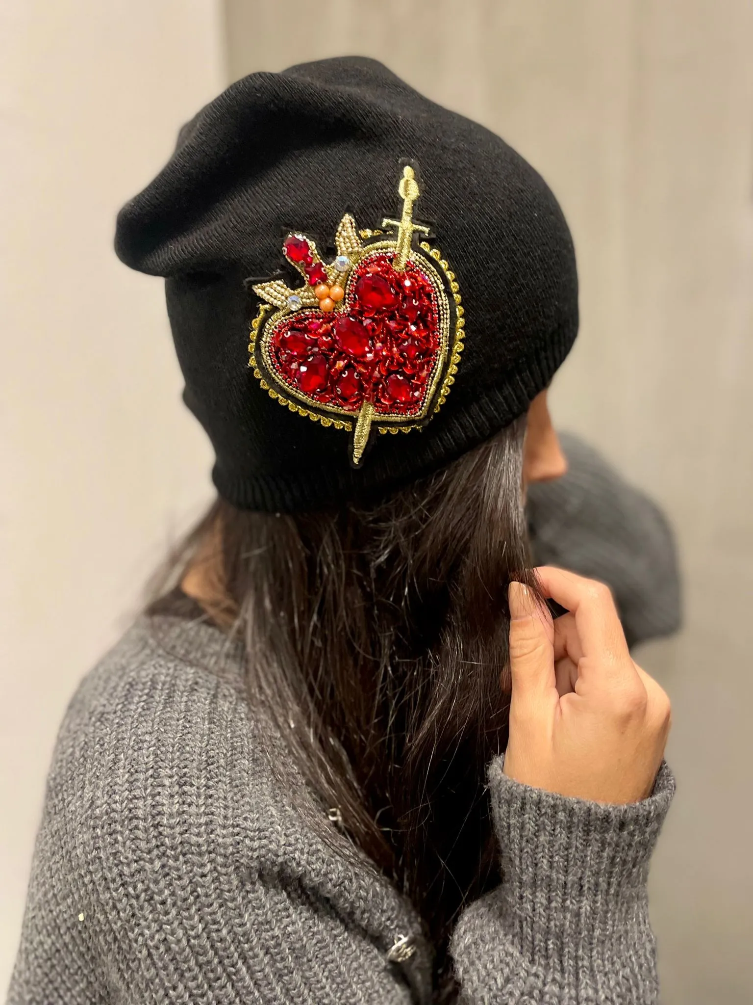 Cuffia Cuore Gioiello Rosso