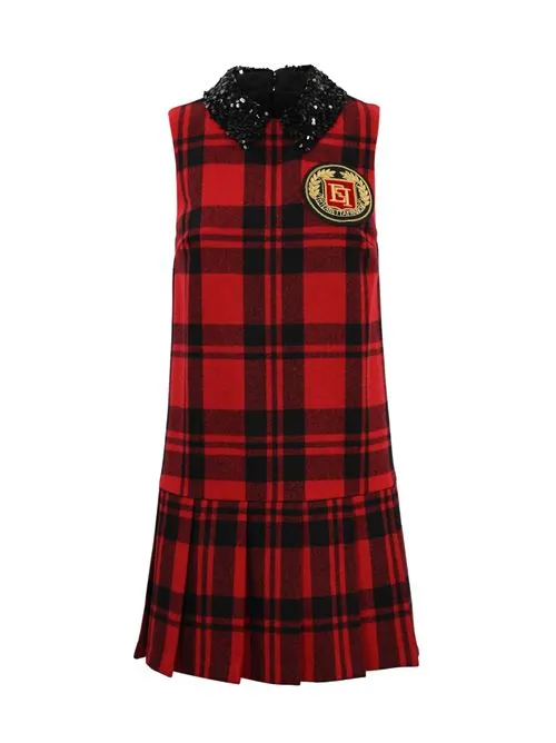Elisabetta Franchi     Abito in lana tartan con patch logo