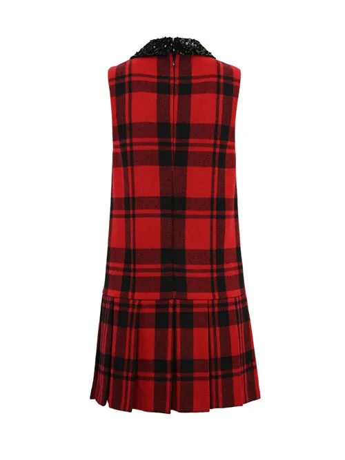 Elisabetta Franchi     Abito in lana tartan con patch logo