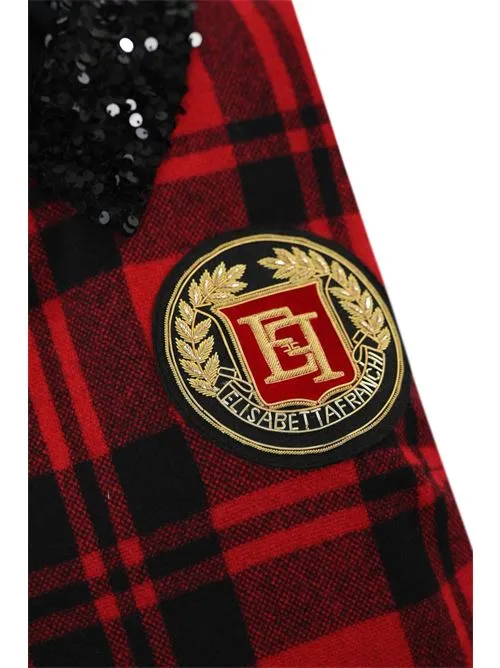 Elisabetta Franchi     Abito in lana tartan con patch logo