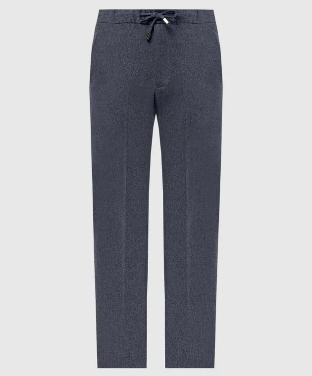 Enrico Mandelli Pantaloni in lana blu con incisione logo GYMP024442