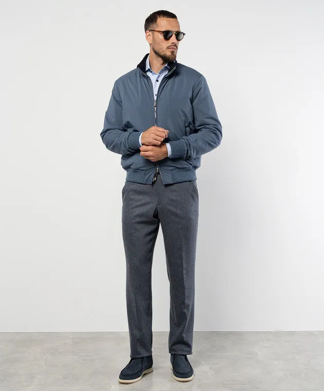 Enrico Mandelli Pantaloni in lana blu con incisione logo GYMP024442