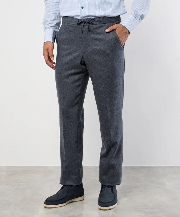 Enrico Mandelli Pantaloni in lana blu con incisione logo GYMP024442