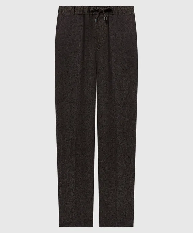 Enrico Mandelli Pantaloni in lana marrone con incisione logo GYMP024442