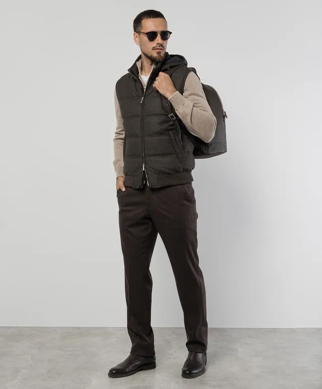 Enrico Mandelli Pantaloni in lana marrone con incisione logo GYMP024442