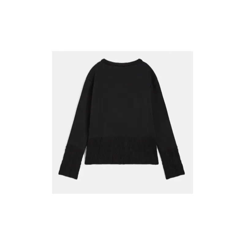Freddy Trasl. Felpa Girocollo Inserti Maglia Trecce Nera Donna