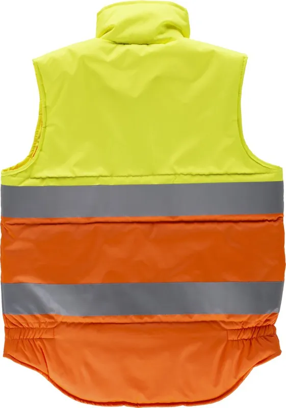 Gilet imbottito bicolore ad alta visibilità con due nastri riflettenti AV giallo AV arancione